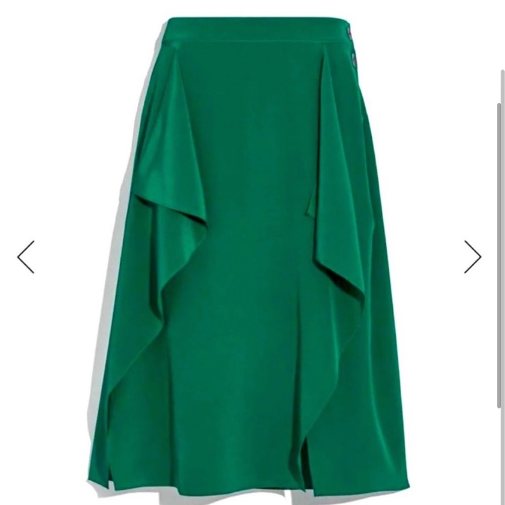 Coach green silk side button ruffle skirt NWT - Picture 2 of 5